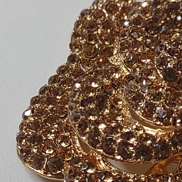 Heavy Metal Rhinestone Gold Tone Large Rose Brooch - Picture 8 of 13